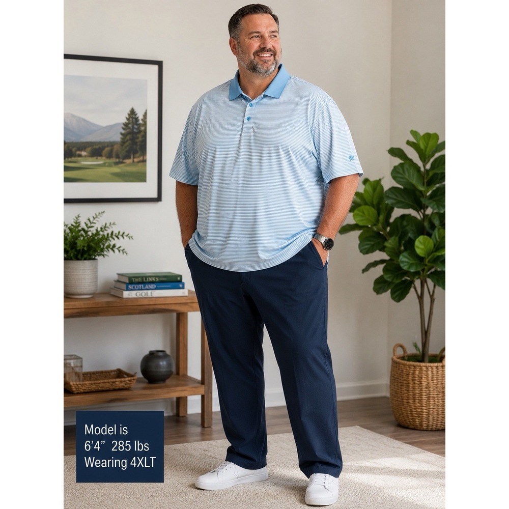 Cutter & Buck Polo Shirt Mens 4XLT Big Tall Blue White Stripe Golf Performance